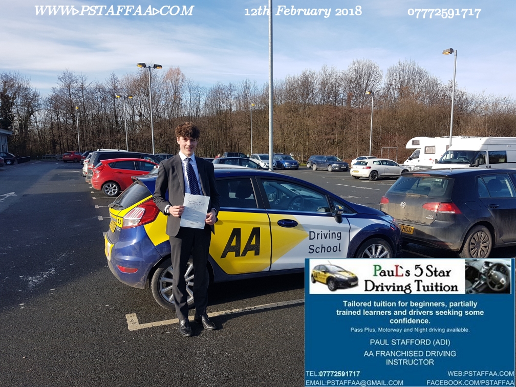 First time Test Pass Pupil Ben Walker with Paul's 5 star driving tuition in hereford 12th January 2018